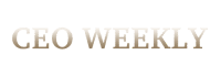 CEO Weekly media feature gold typography logo banner